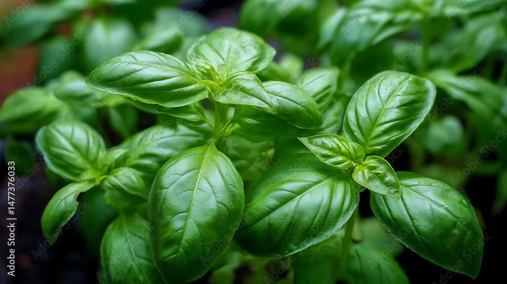 Top, down picture of genovese basil plants, basil, ocimum basilicum, also called sweet basil, is a tender plant, and is used in cuisines worldwide Top, down picture of genovese basil plants, basil, ocimum basilicum, also called sweet basil, is a tender plant, and is used in cuisines worldwide