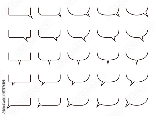 シンプルなフキダシ。枠。ベクター素材。シンプル黒ライン。背景透過。