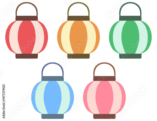 カラフルな提灯のイラストセット