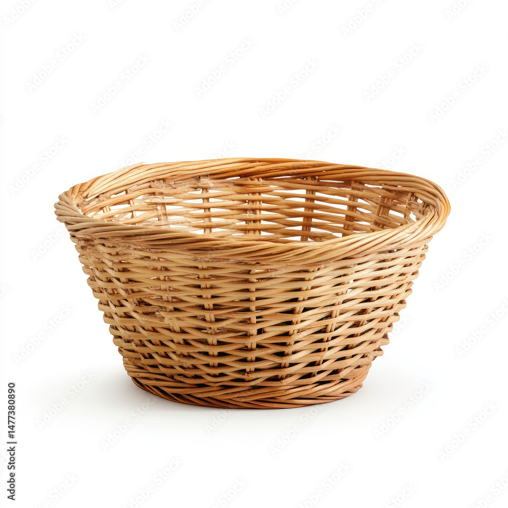 Woven straw basket on white background Woven straw basket on white background