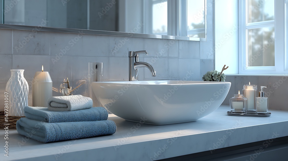Fototapeta premium Stylish white sink in modern bathroom interior