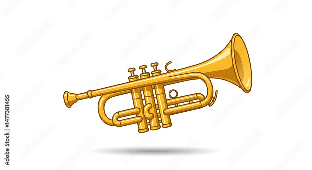 Fototapeta premium Cartoon Trumpet Isolated on White Musical Instrument