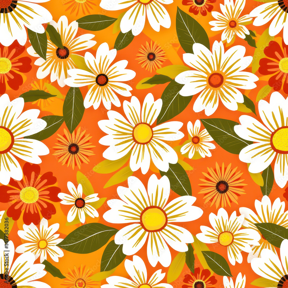 custom made wallpaper toronto digitalFloral daisy pattern seamless design with orange background for textile print, illustration