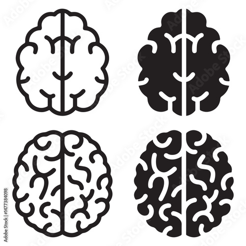 Human Brain Icon Collection. Human head organ anatomy. Brain Systems.