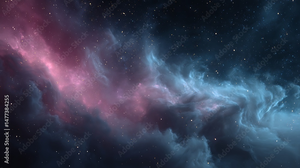 Fototapeta premium Space nebula, 4k illustration, colored background, futuristic space elements, black wallpaper with stars