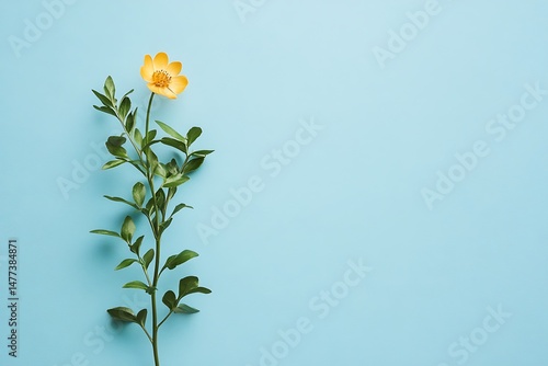 Single yellow flower minimalist light blue