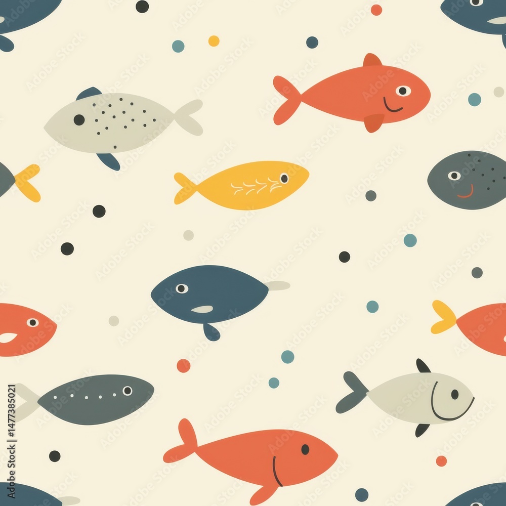 Naklejka premium seamless pattern of playful marine animals, bright coral reefs, and bubbles, kawaii pastel style