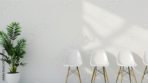 Chairs were neatly lined up in a clean and tidy waiting room with green plants in pots