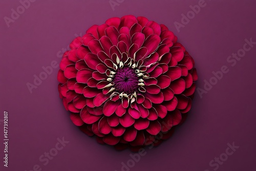 Burgundy zinnia flower isolated monochrome background