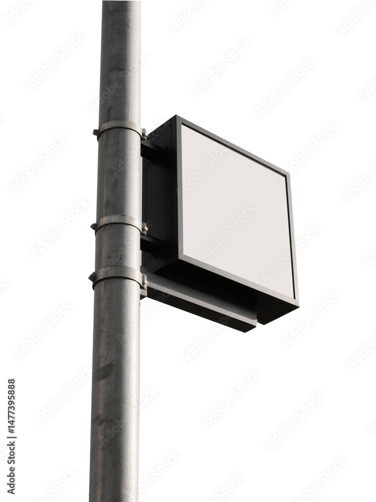 Obraz premium Metal Pole, Display Box, Industrial Signage Isolated On White Transparent Background PNG Object Cut Out Social Media Modern Minimal Editable Banner Label Poster 4K Download