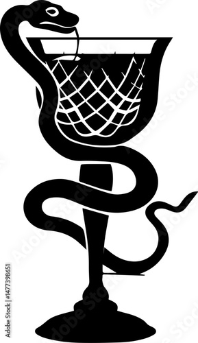 Medical Symbol, Goblet and Snake Pharmacy Logo Vector in Black and White