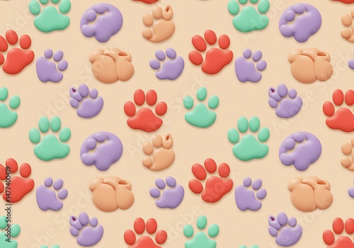 Pastel Paw Print Seamless Pattern Background