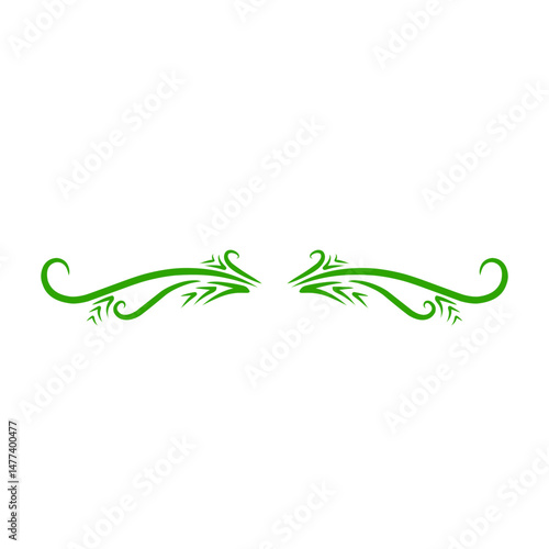Elegant green flourish divider on stark black backdrop evokes natural refinement