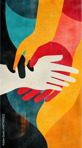 Intertwined Hands in Vibrant Abstract Artwork