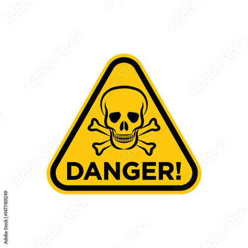 Isolated triangle safety sign high voltage, danger label, electric shock, deadly caution