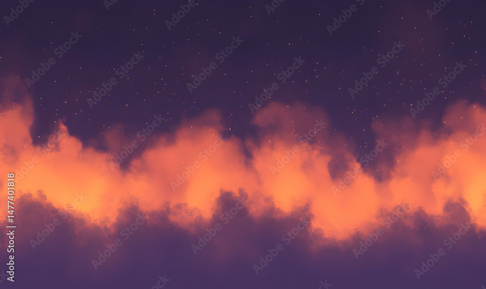 Naklejka premium Enchanting sunset cloudscape with a starry night sky. Perfect for dreamy backgrounds, fantasy art, or atmospheric designs.