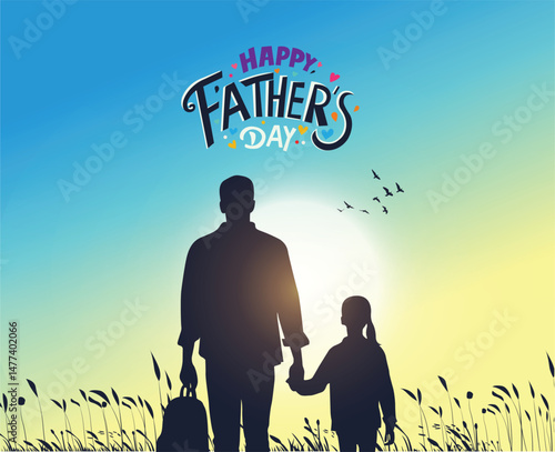 Happy Father's day concept vector background. Father and kid with text happy father's day.