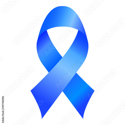 Blue awareness ribbon symbol, representing child abuse prevention, colon cancer, bullying prevention, addiction recovery, awareness campaign, vector illustration with transparent background