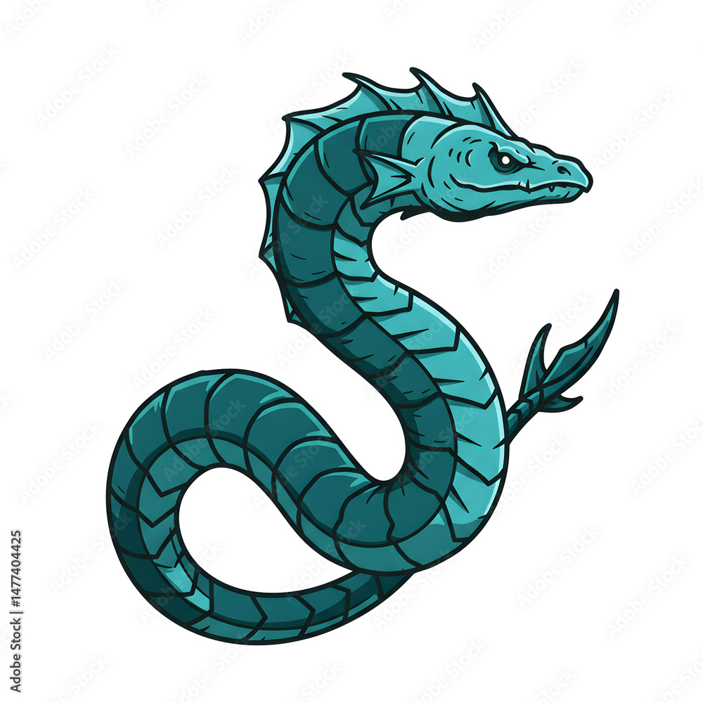 Fototapeta premium 深海竜 青緑の鱗 威圧感漂う構図