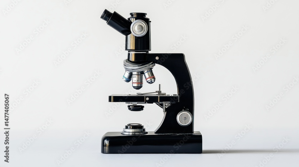 Classic black microscope on a plain background. Classic black microscope on a plain background.