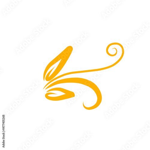 Golden abstract plant design with swirling tendrils on a black background