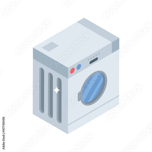 A trendy isometric icon of washing machine appliance