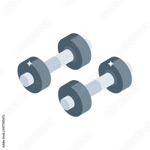 A premium isometric icon of fitness dumbbells set