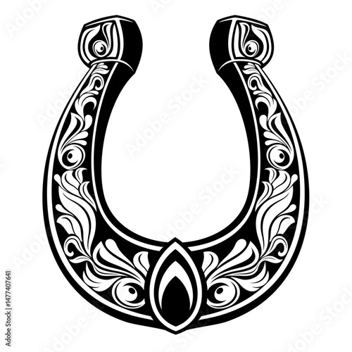 Good luck with black horseshoe. Flat design, amulet.