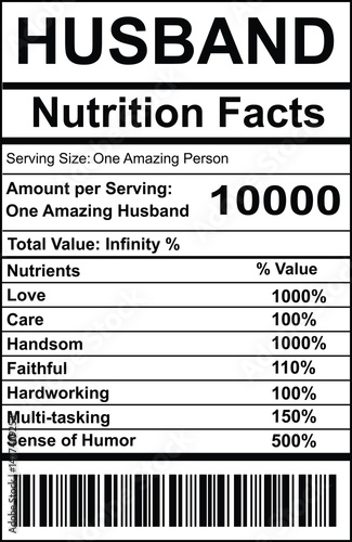 husband Nutrition facts label