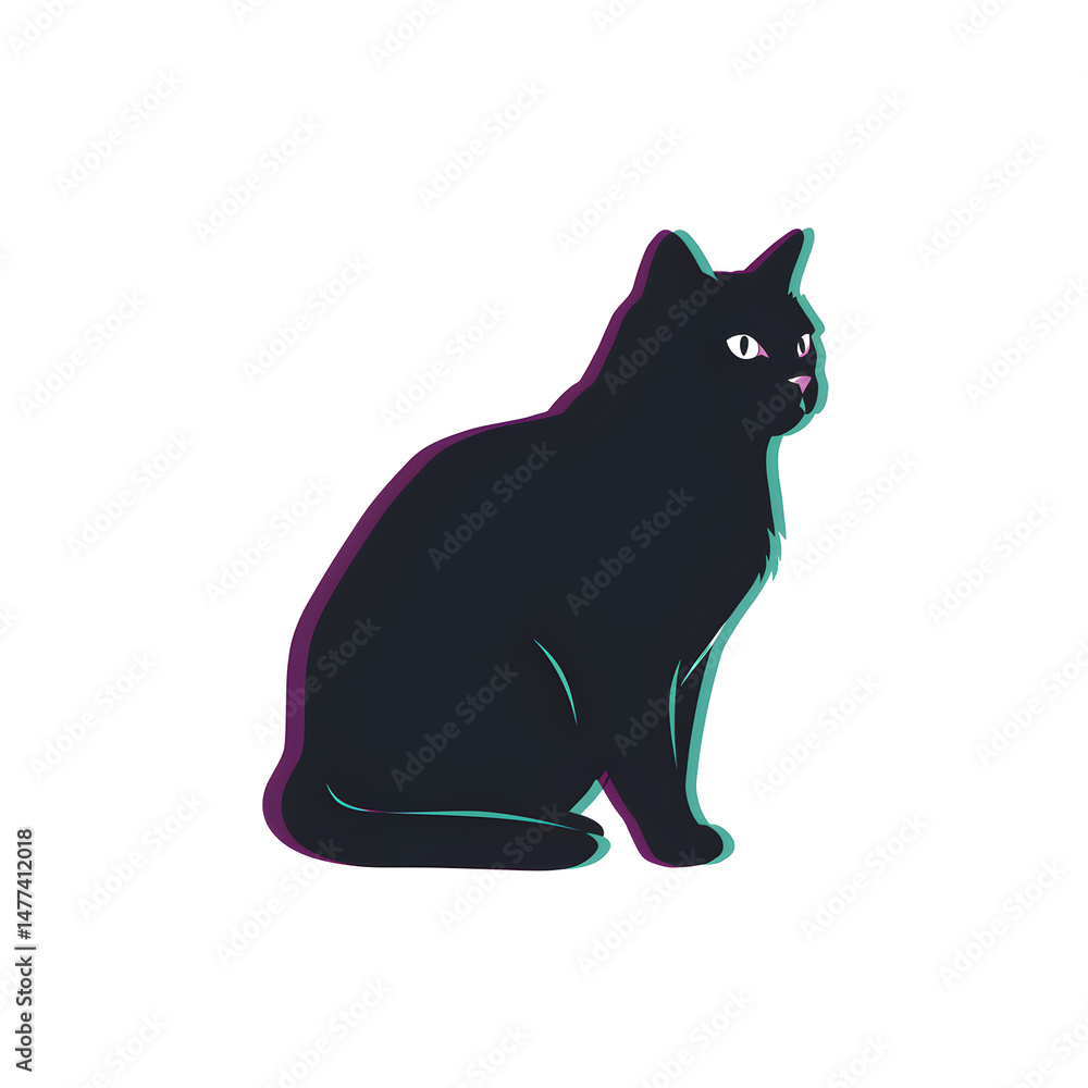 Obraz premium 黒猫シルエット 神秘的ネオンカラー 幻想的描写