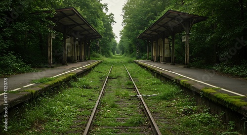 Overgrown Train Tracks at Abandoned Station