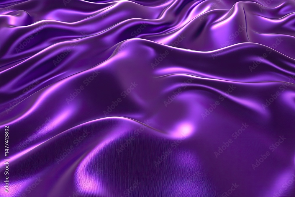 Purple silk fabric, draped in wavy folds, high-gloss sheen Purple silk fabric, draped in wavy folds, high-gloss sheen