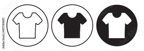 T-shirt icon set. Unisex apparel vector symbol in black filled and outlined style. EPS 10.