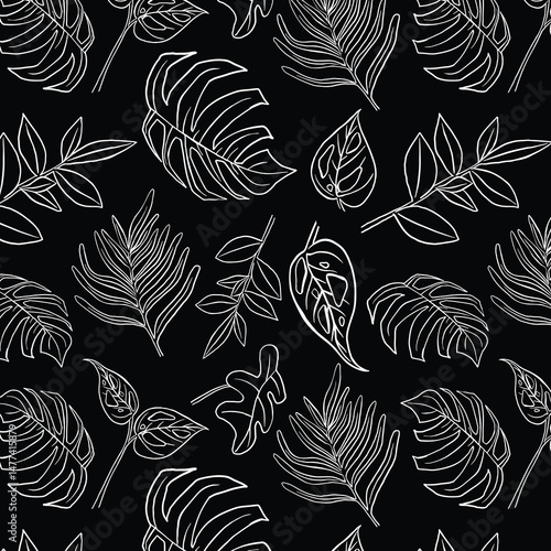 Wallpaper Mural Tropical Monstera Seamless Leaf Pattern. Vector floral background in a trendy minimalistic linear style in pastel colors for printing packaging, fabric, t-shirts, covers, posters Torontodigital.ca