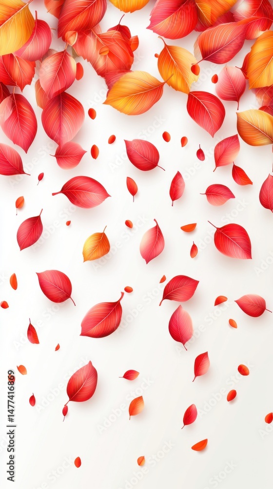 Falling Autumn Leaves on White Background Top View Flat Lay Seasonal Concept Design Element Red Orange Tones Nature Inspired Leaf Falling Autumn Leaves on White Background Top View Flat Lay Seasonal Concept Design Element Red Orange Tones Nature Inspired Leaf
