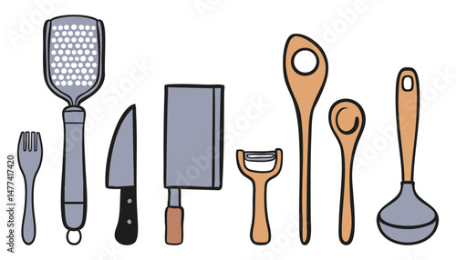 Set Küchenutensilien Vektorillustration