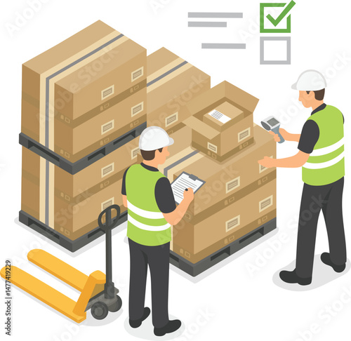 Warehouse Workers Checking Inventory and Boxes for Delivery Logistics
