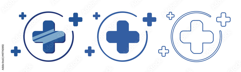 Set of medical cross icons in blue tones with circular design. Suitable for healthcare, hospital, clinic, and health-related branding or user interface. Editable vector illustration. Set of medical cross icons in blue tones with circular design. Suitable for healthcare, hospital, clinic, and health-related branding or user interface. Editable vector illustration.