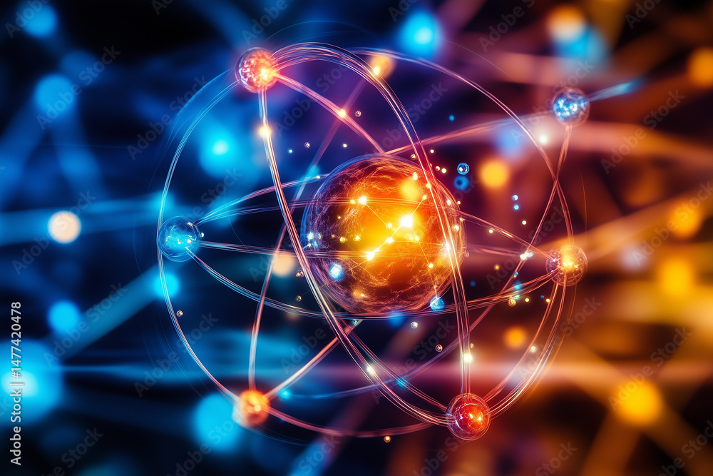 Fototapeta premium Abstract Atomic Structure With Vibrant Energy Flow And Connections