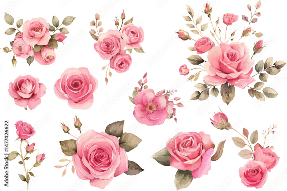 Naklejka premium set of roses vector illustration