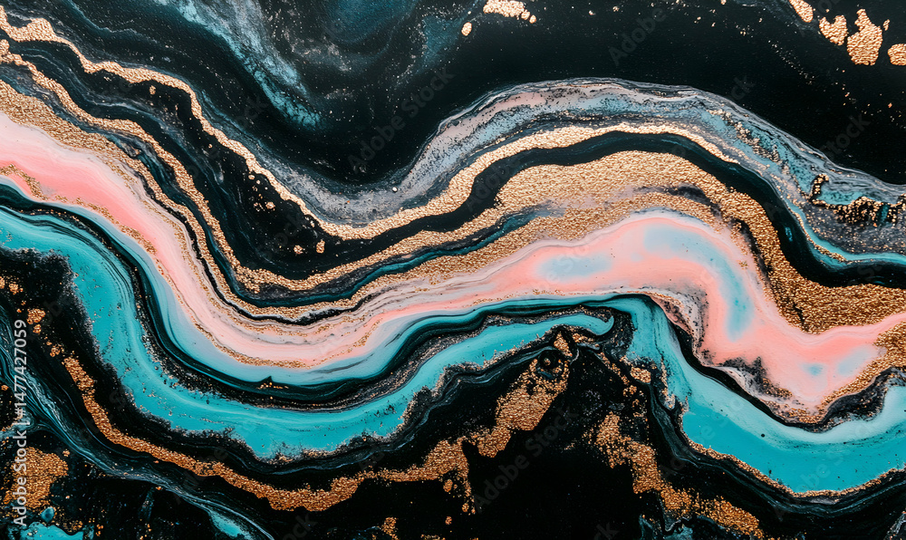 Stunning abstract art featuring swirling teal, pink, and gold marble texture. Perfect for design projects, backgrounds, or artistic prints. Stunning abstract art featuring swirling teal, pink, and gold marble texture. Perfect for design projects, backgrounds, or artistic prints.