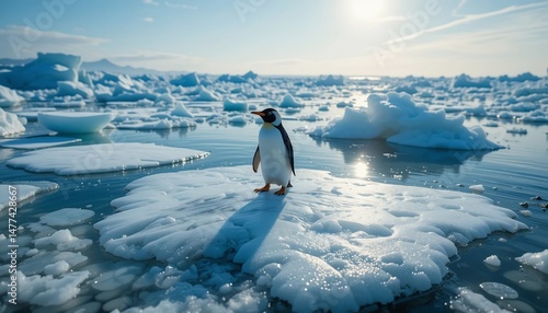 Majestic Emperor Penguin on Antarctic Ice Floe Stunning Winter Landscape