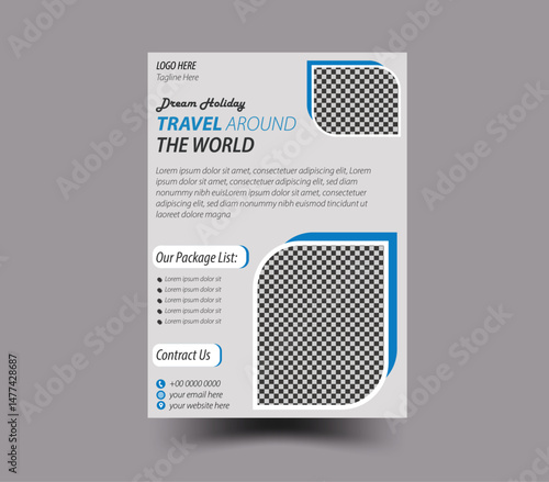 Corporate Modern Travel flyer template design with abstract shapes