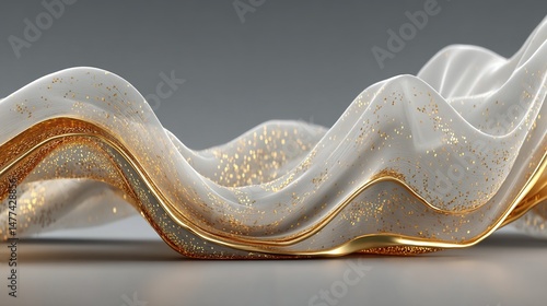 Luxury Golden Line and Wave Pattern on White Silk Texture, Elegant Wallpaper Design for Premium Brand or Product Presentation, Vector Illustration