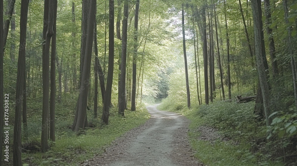 Obraz premium Sunlit path winding through a verdant forest