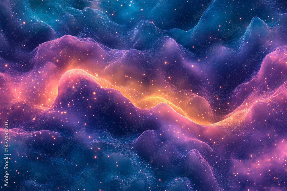 Fototapeta premium Abstract Cosmic Background With Glowing Purple Pink And Blue Wave