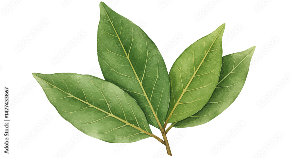 Fototapeta premium A Watercolor Illustration Of Various Green Leaves Arranged In A Semi Circular Almost Floral Pattern On A White Background Showcasing The Delicate Details And Textures Of The Foliage