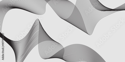 Elegant abstract design featuring monochrome wavy fine lines intertwined against a white background. vector