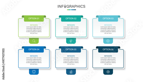 Business infographic template. 6 Step timeline journey. Process diagram, Infograph elements vector illustration.