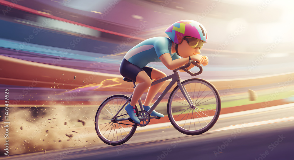 Fototapeta premium Cycling Race Fast Speed Illustration with Figure Riding a Bike